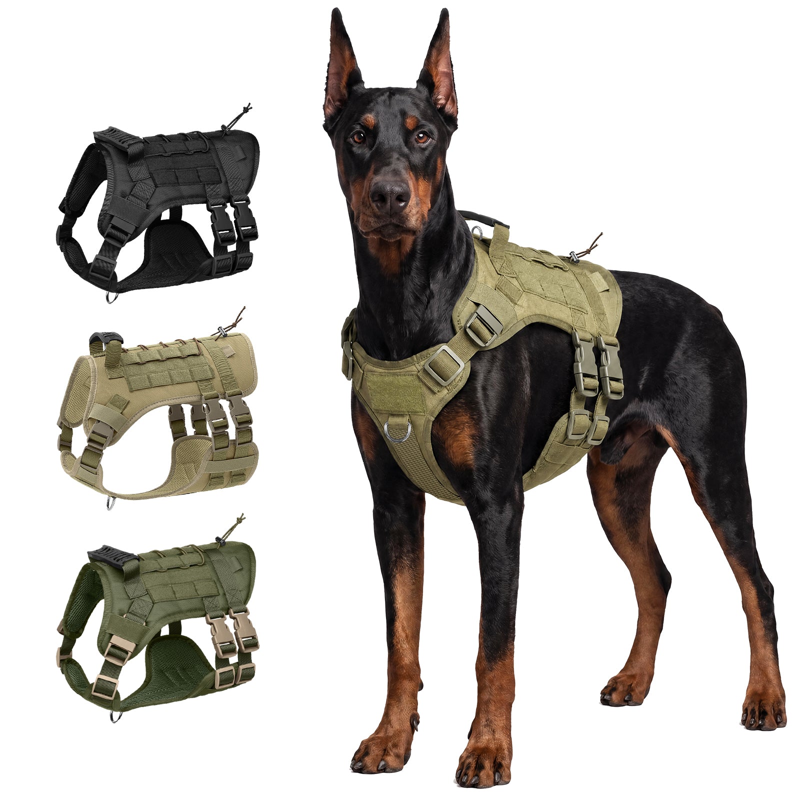 Tactical Dog Harness for Medium Dogs, Heavy Duty No Pull Dog Harness with Handle, Adjustable 6-Buckle Pet Vest for Pitbull, Border Collie, Boxer, Walking, Training, Hunting
