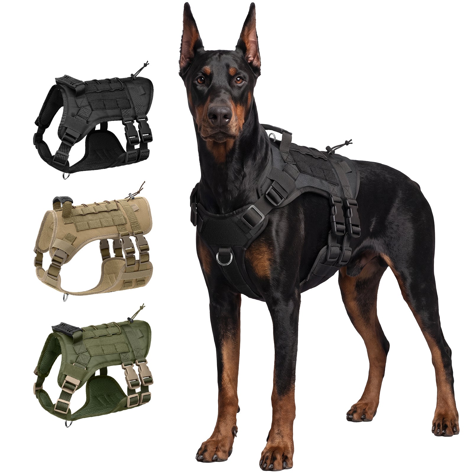 Tactical Dog Harness for Medium Dogs, Heavy Duty No Pull Dog Harness with Handle, Adjustable 6-Buckle Pet Vest for Pitbull, Border Collie, Boxer, Walking, Training, Hunting