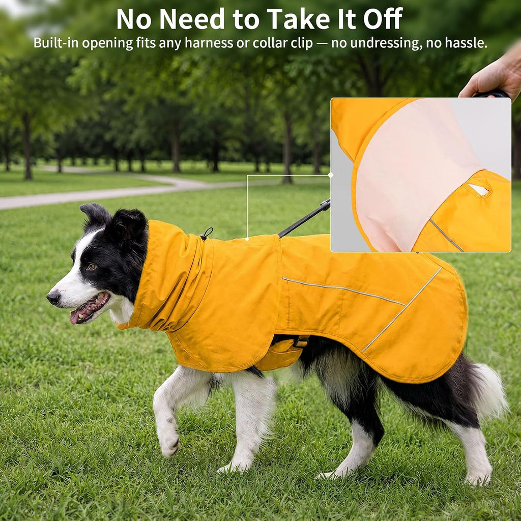 Dog Raincoat Full Body Coverage Waterproof Windproof Hooded Jacket | Full Body & Belly Coverage, Hidden Leash Hole, Reflective Strips, Belly Snap Buttons