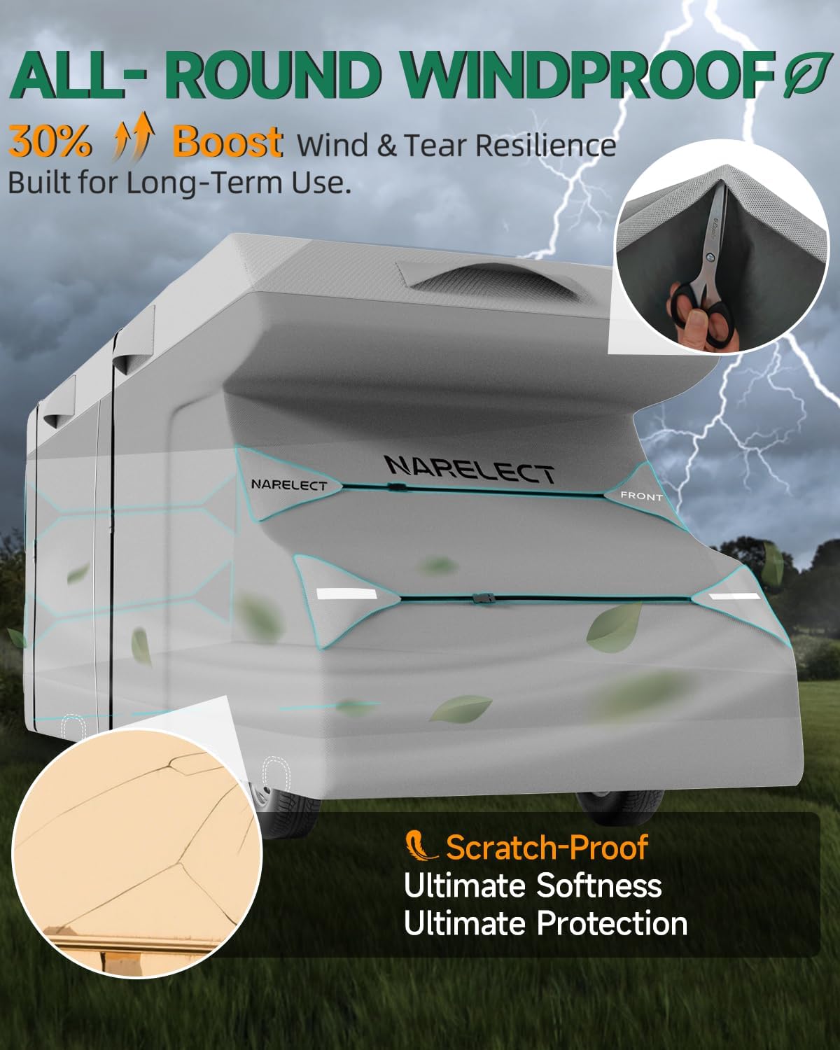 Motorhome Cover 25-27ft: 7.5-8 m Waterproof Caravan Cover | 7-Ply Breathable, Leightweight UV-Resistant Caravan Cover for RVs Motorhomes & Campervans | with Adjustable Straps