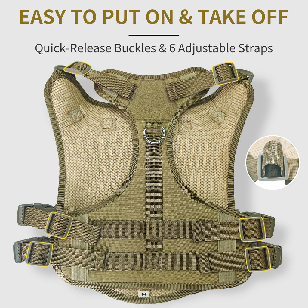 Tactical Dog Harness for Medium Dogs, Heavy Duty No Pull Dog Harness with Handle, Adjustable 6-Buckle Pet Vest for Pitbull, Border Collie, Boxer, Walking, Training, Hunting