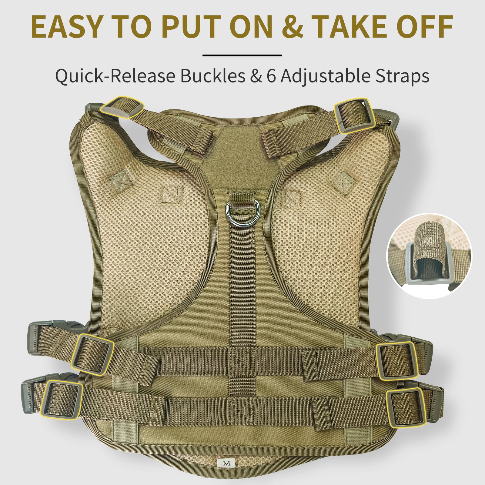 Tactical Dog Harness for Medium Dogs, Heavy Duty No Pull Dog Harness with Handle, Adjustable 6-Buckle Pet Vest for Pitbull, Border Collie, Boxer, Walking, Training, Hunting