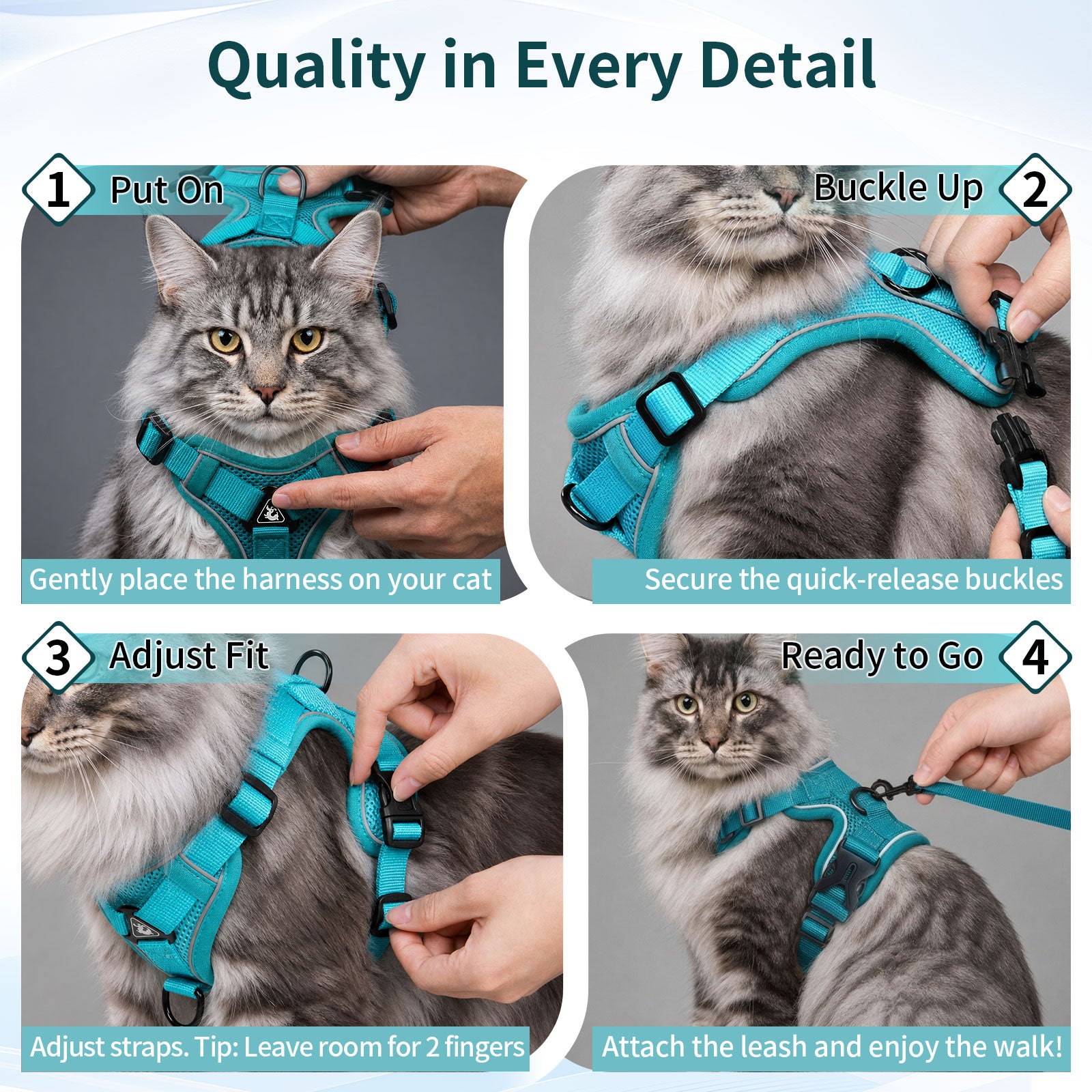 Cat Harness and Leash Set| Escape Proof Adjustable Mesh Vest with Reflective Strips, No-Choke Soft Breathable Harness for Medium Kitten