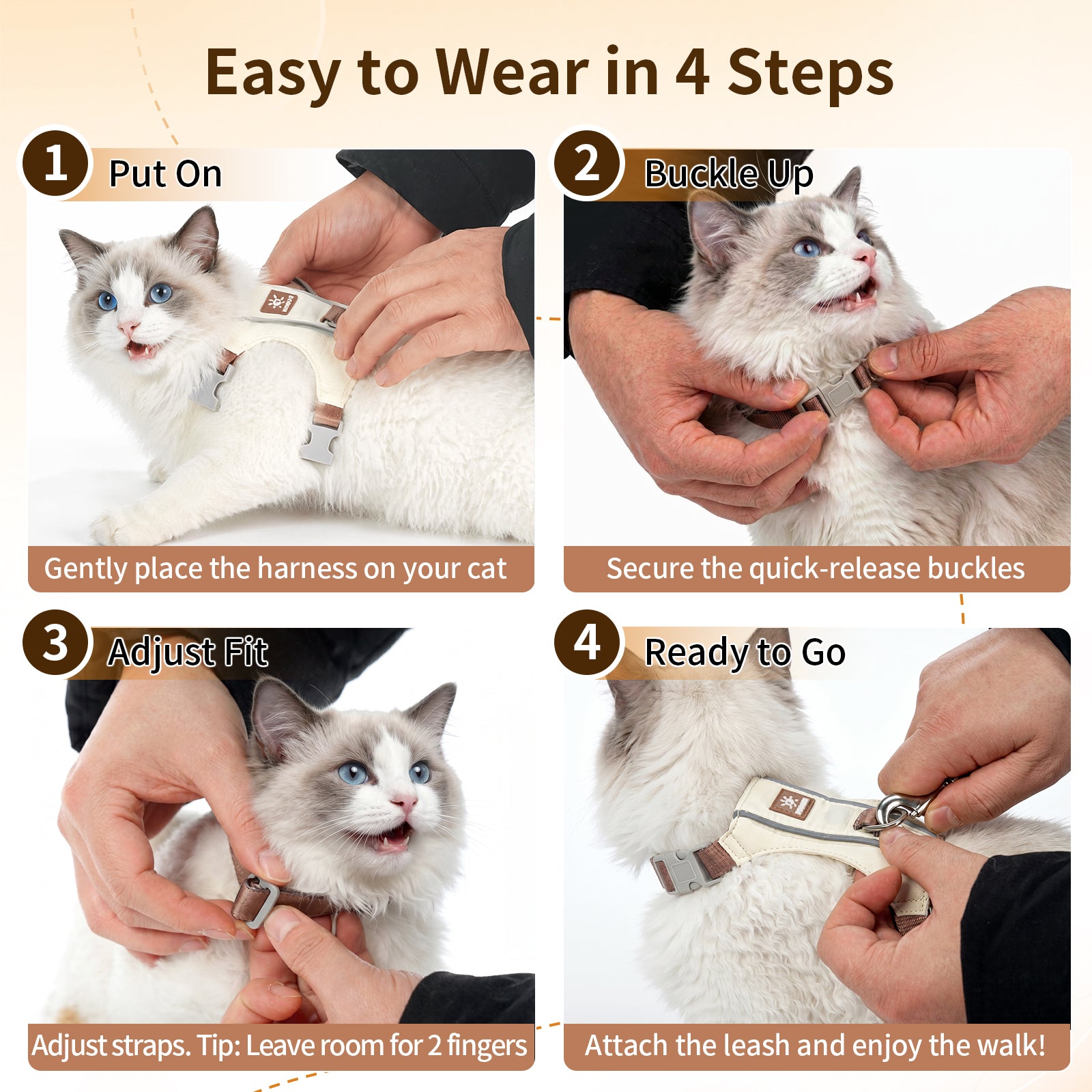 Cat Harness and Leash Set, Escape Proof Soft Kitten Vest with Reflective Strips, Tear-Resistant Taffeta Adjustable Harness for Small Cats Outdoor Walking