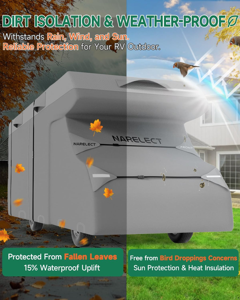 Motorhome Cover 25-27ft: 7.5-8 m Waterproof Caravan Cover | 7-Ply Breathable, Leightweight UV-Resistant Caravan Cover for RVs Motorhomes & Campervans | with Adjustable Straps
