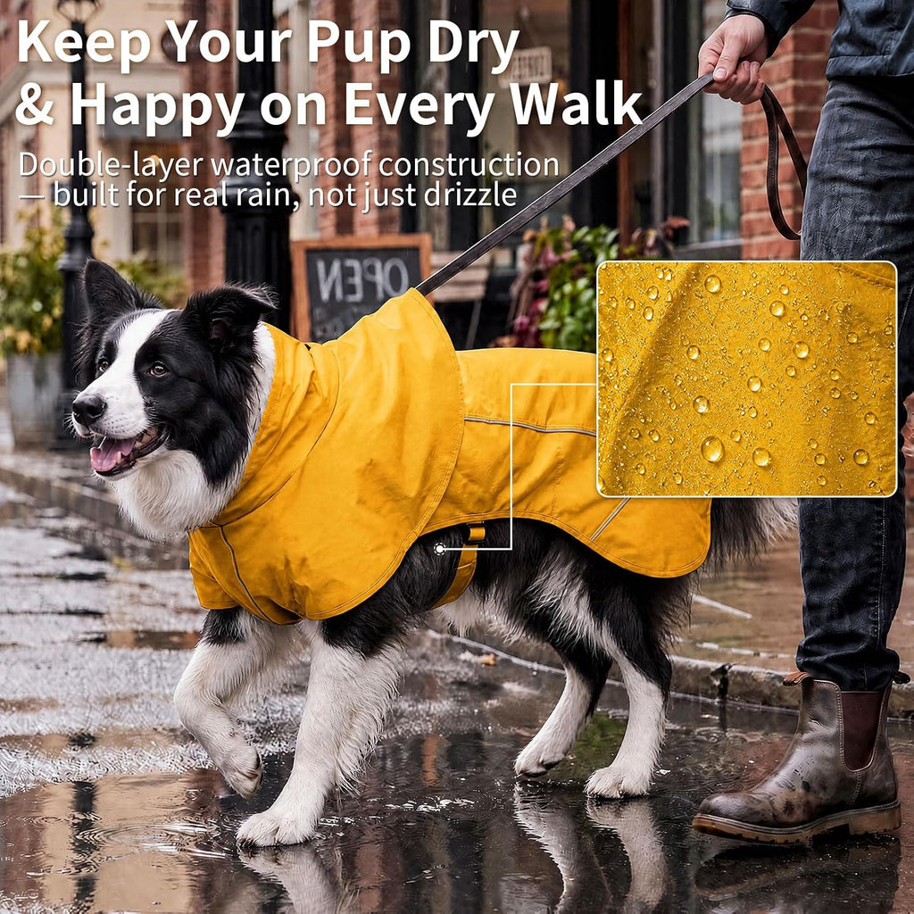 Dog Raincoat Full Body Coverage Waterproof Windproof Hooded Jacket | Full Body & Belly Coverage, Hidden Leash Hole, Reflective Strips, Belly Snap Buttons