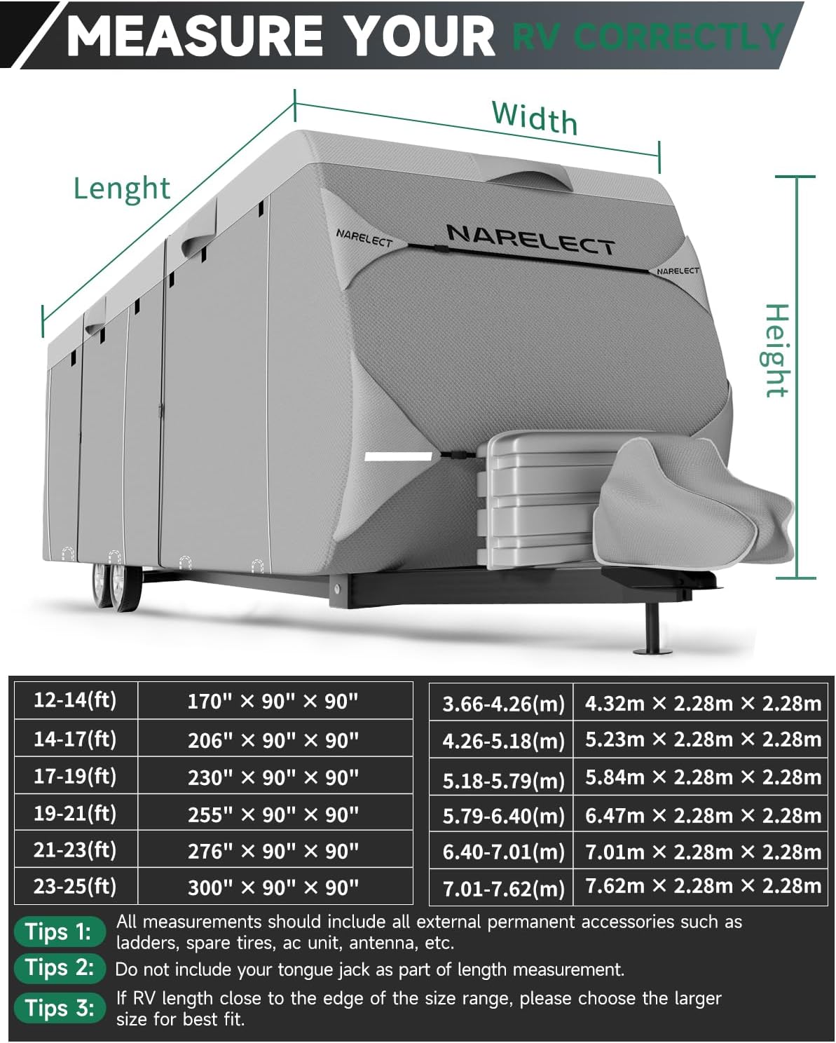 Caravan Cover 23-25ft: 7.01–7.62 m Storage Cover for Caravans | Waterproof, 7-Ply Breathable, UV-Resistant Caravan Cover for RVs Motorhomes & Campervans | with Air Vents & Adjustable Straps